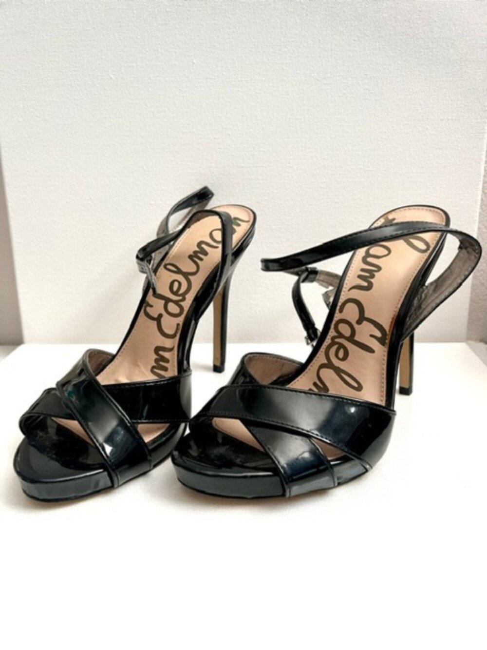 Sam Edelman Eliza Women Designer Slingback 5" Stilleto Heels Sz 8.5 Black Patent